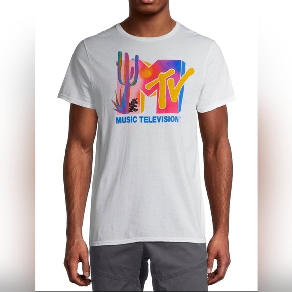 MTV Music Television graphic tee short sleeve white multicolor cactus Med EUC - Picture 1 of 5